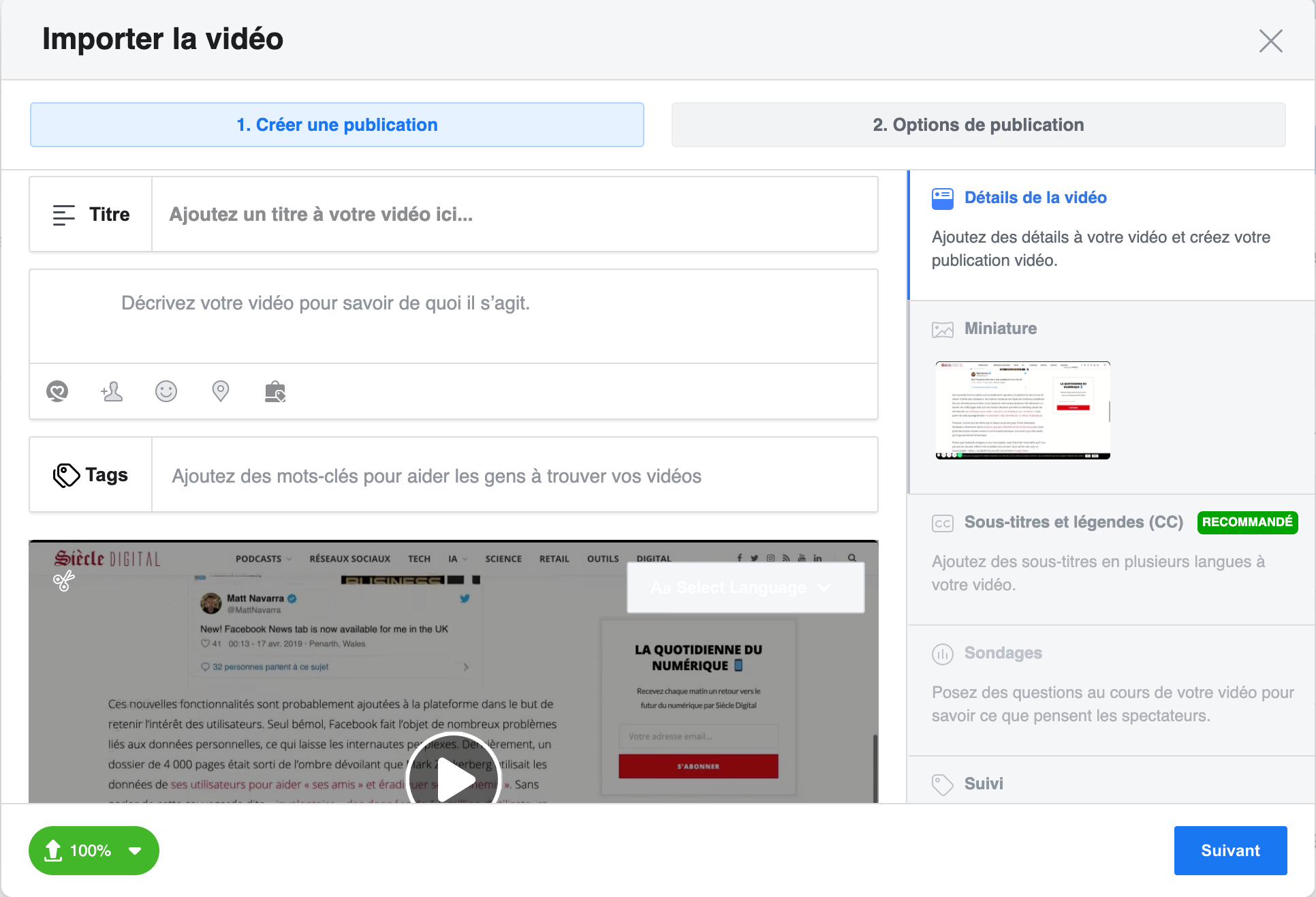 video youtube et une page facebook 