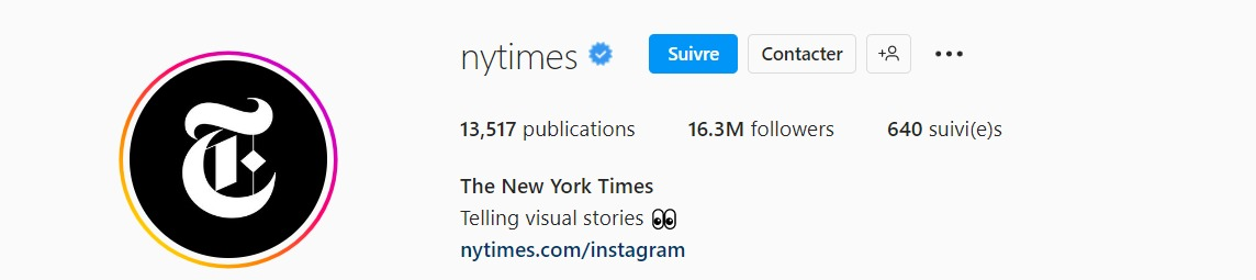 Exemple bio Instagram NY Times