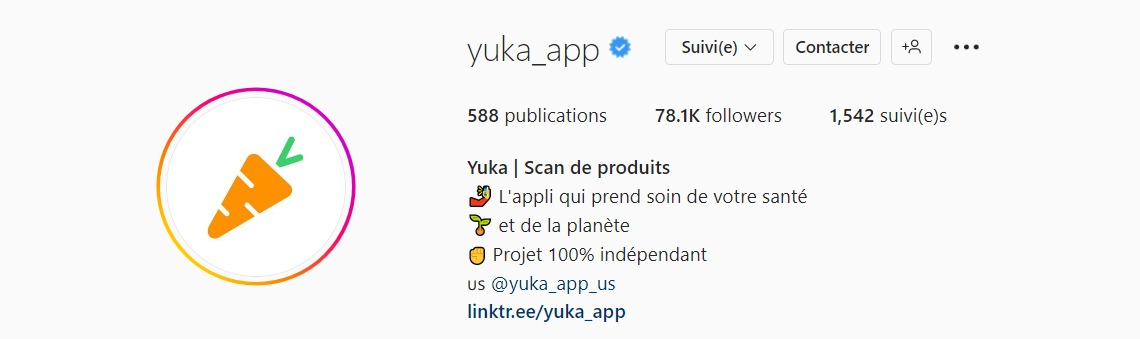 Exemple biographie Instagram Yuka